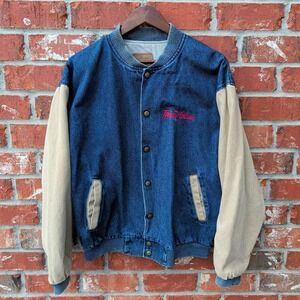 Three Rivers Varsity Jacket Mens Medium Blue Tan Denim Canvas True Value USA